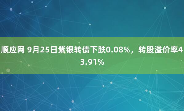 顺应网 9月25日紫银转债下跌0.08%，转股溢价率43.91%