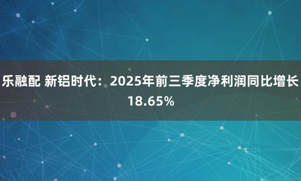 乐融配 新铝时代：2025年前三季度净利润同比增长18.65%