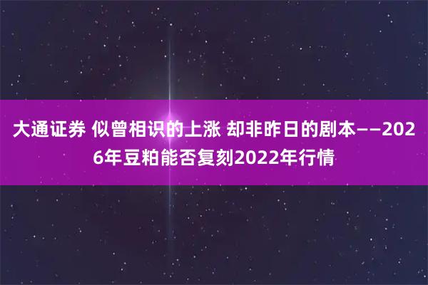 大通证券 似曾相识的上涨 却非昨日的剧本——2026年豆粕能否复刻2022年行情